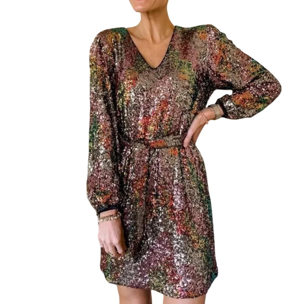 Evereve Georgia V-Neck Sequin Party Dress Size Medium